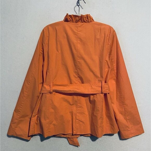 J Crew Coat Womens 12 Orange Frenchie Slicker Ruffle Belted Pockets Cottagecore - Picture 3 of 5